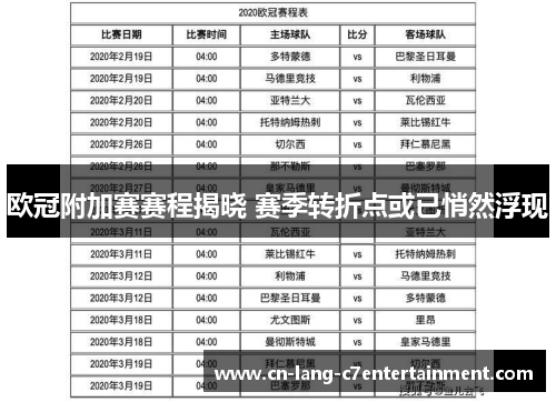 欧冠附加赛赛程揭晓 赛季转折点或已悄然浮现 欧冠附加赛赛程揭晓 赛季转折点或已悄然浮现