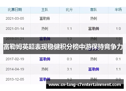 富勒姆英超表现稳健积分榜中游保持竞争力 富勒姆英超表现稳健积分榜中游保持竞争力